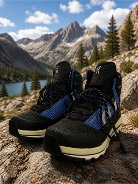 On Running Womens Hiking Boots - Black, Lime Green & Blue